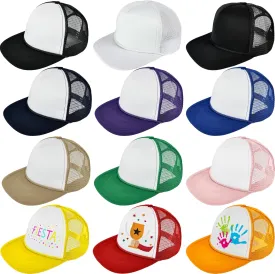 12 Pack DIY Snapback Blank Trucker Cap Mesh Sublimation Hat with Rope Adjustable Summer Flat Brim Baseball Cap for Adult