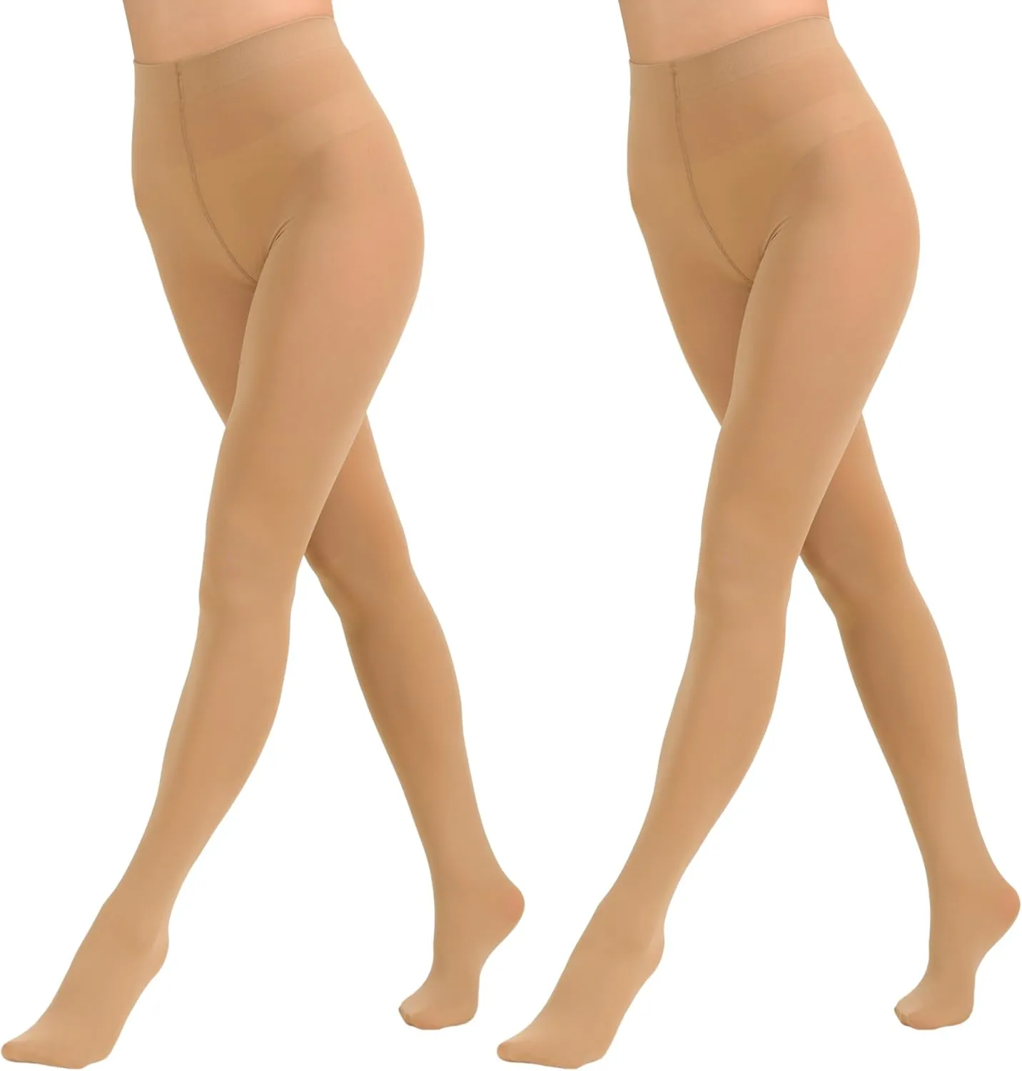2 Pairs Women's Solid Color Tights 80D, Soft Opaque Microfiber Tights