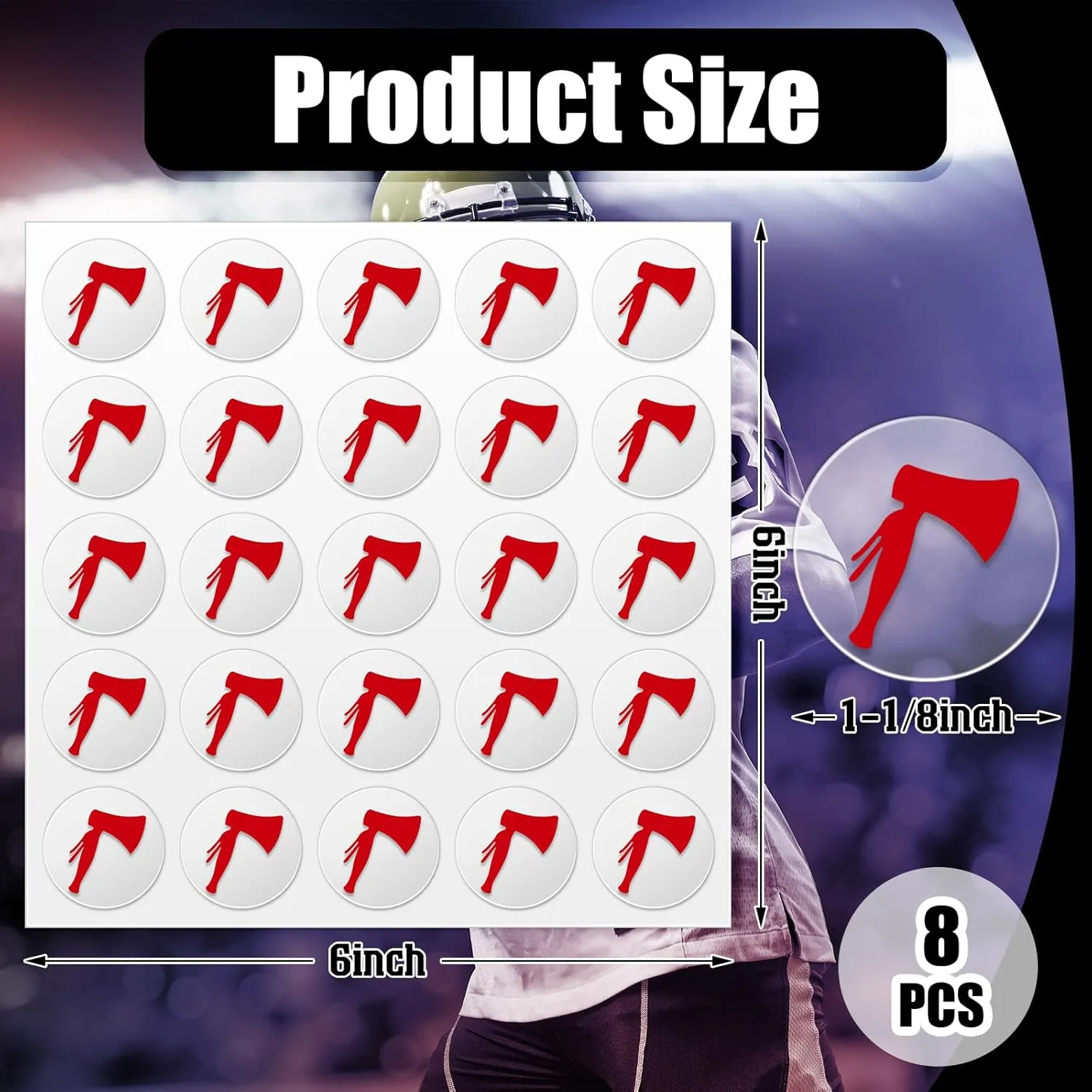 200 Pcs 8 Sheets Football Helmet Stickers Hatchet Award Decals 1-1/8 Inch Self Adhesive Hockey Stickers for Baseball Softball