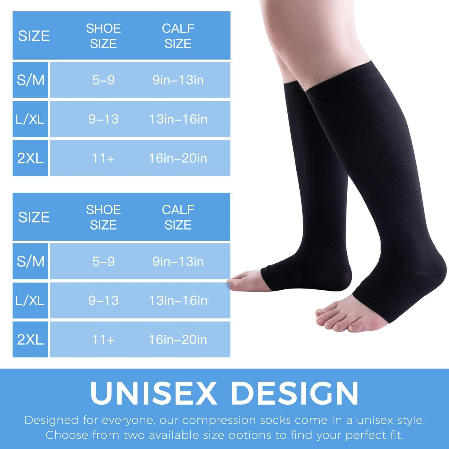 3 Pairs Open Toe Compression Socks for Men & Women - 15-20 mmhg Knee High Stockings for Circulation Support