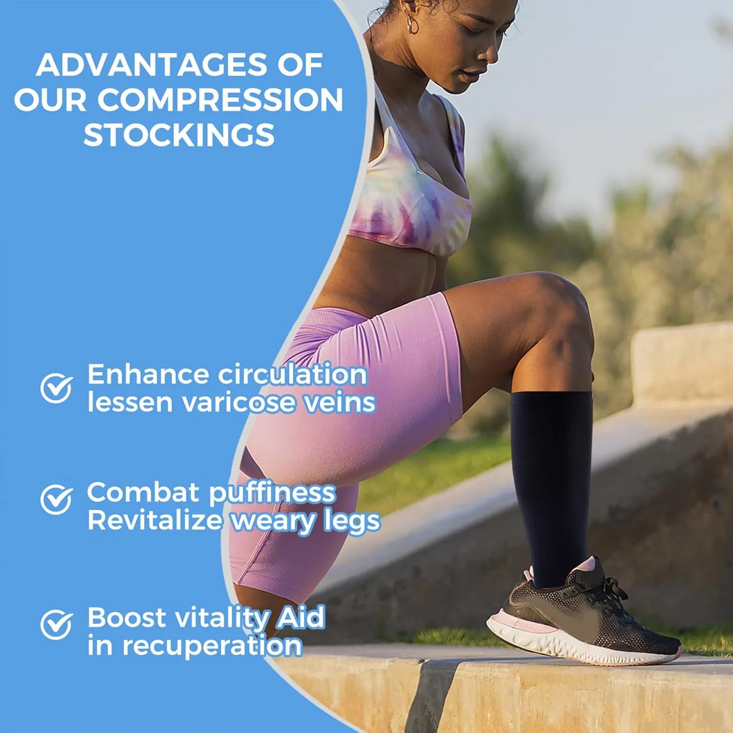 3 Pairs Open Toe Compression Socks for Men & Women - 15-20 mmhg Knee High Stockings for Circulation Support