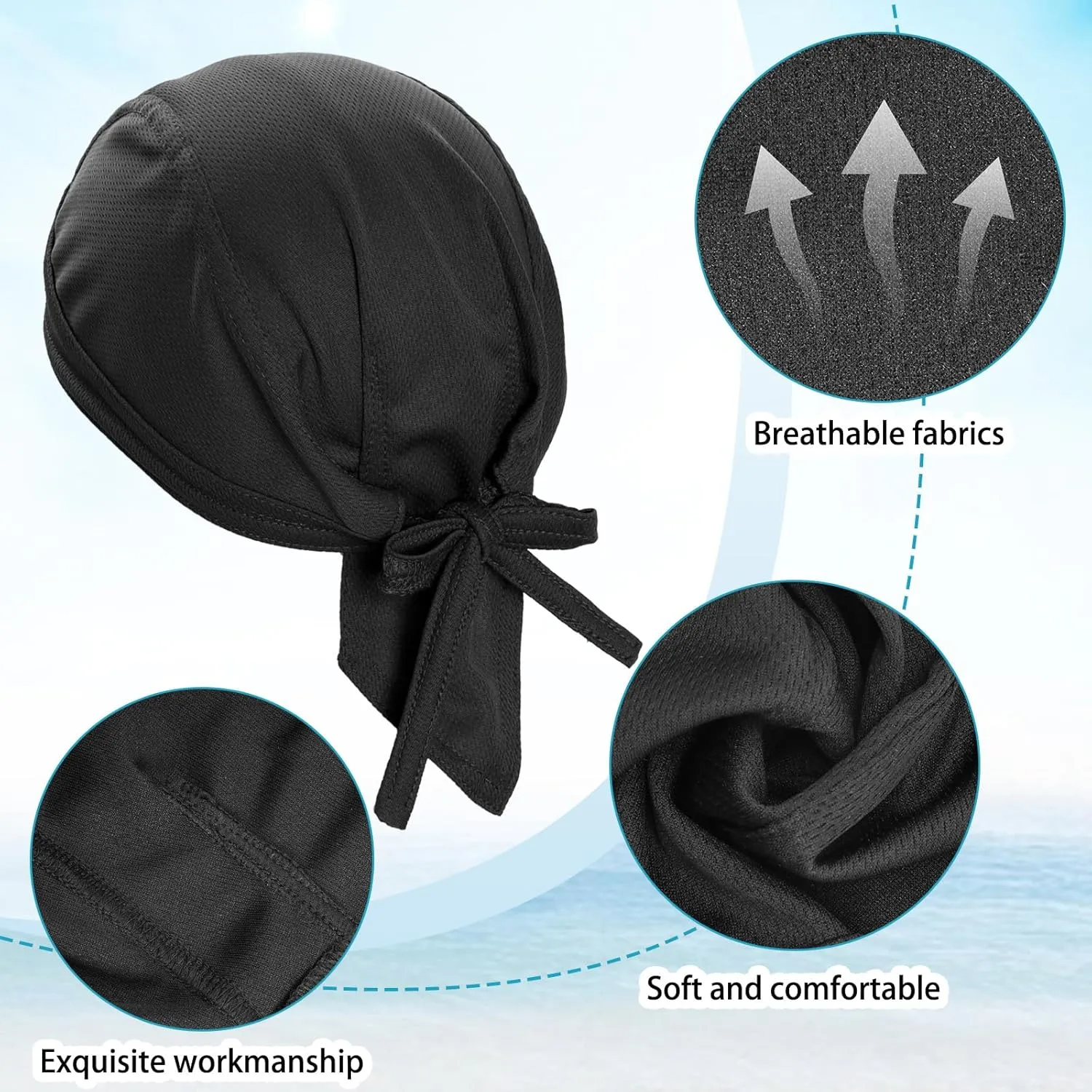 6 Pcs Do Rags Sweat Wicking Beanie Cooling Skull Caps for Men Women Helmet Liner Motorcycle Head Wrap Bandana