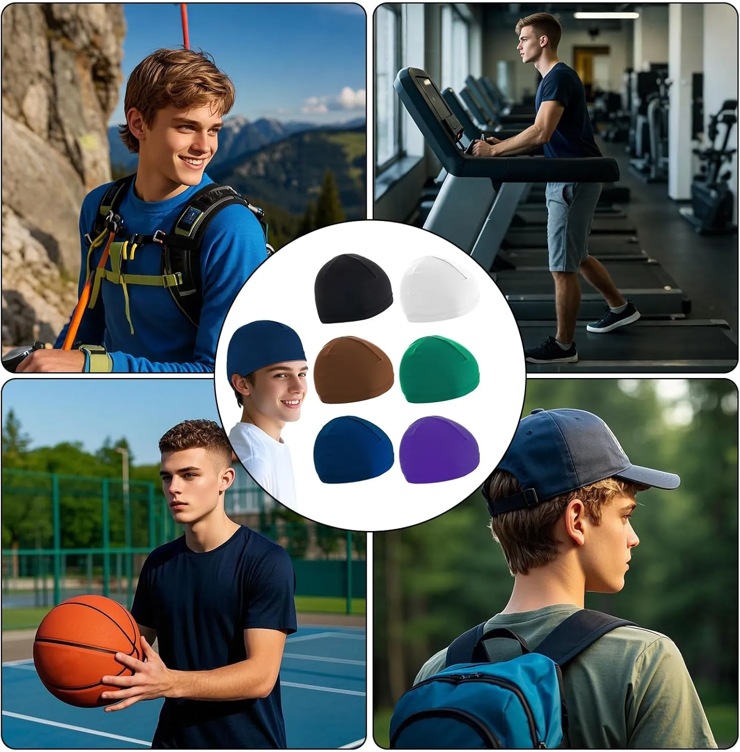 6 Pcs Skull Caps Cooling Sweat Caps Wicking Helmet Liner Skull Caps for Men Women Cycling Running Hiking Sports