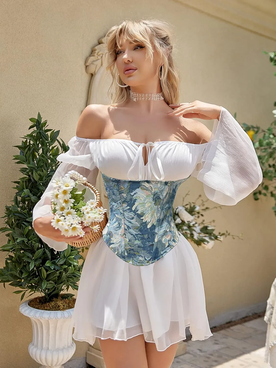 Alivila.Y Fashion Corset Womens Brocade Underbust Boned Corsets Bustier Waist Trainer