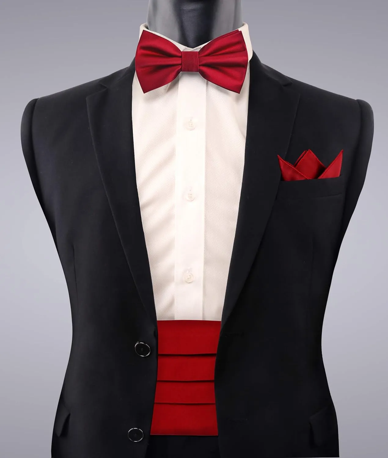 Alizeal Multicolored Silk Solid Cummerbund for Mens Gift Bow Tie Set