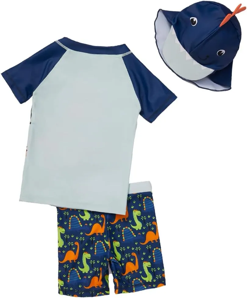 Baby Toddler Boys 3-Pieces Swimsuit Sets Blue Shark Bathing Suit Rash Guards Sunsuit Swimwear with Hat UPF 50  FBA