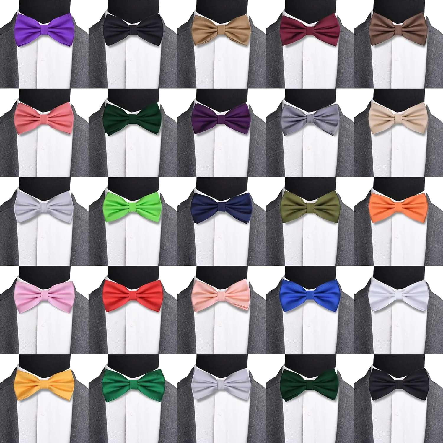 Branduce Mens Solid Color Double Fold Pre-tied Bow Tie and Pocket Square Set