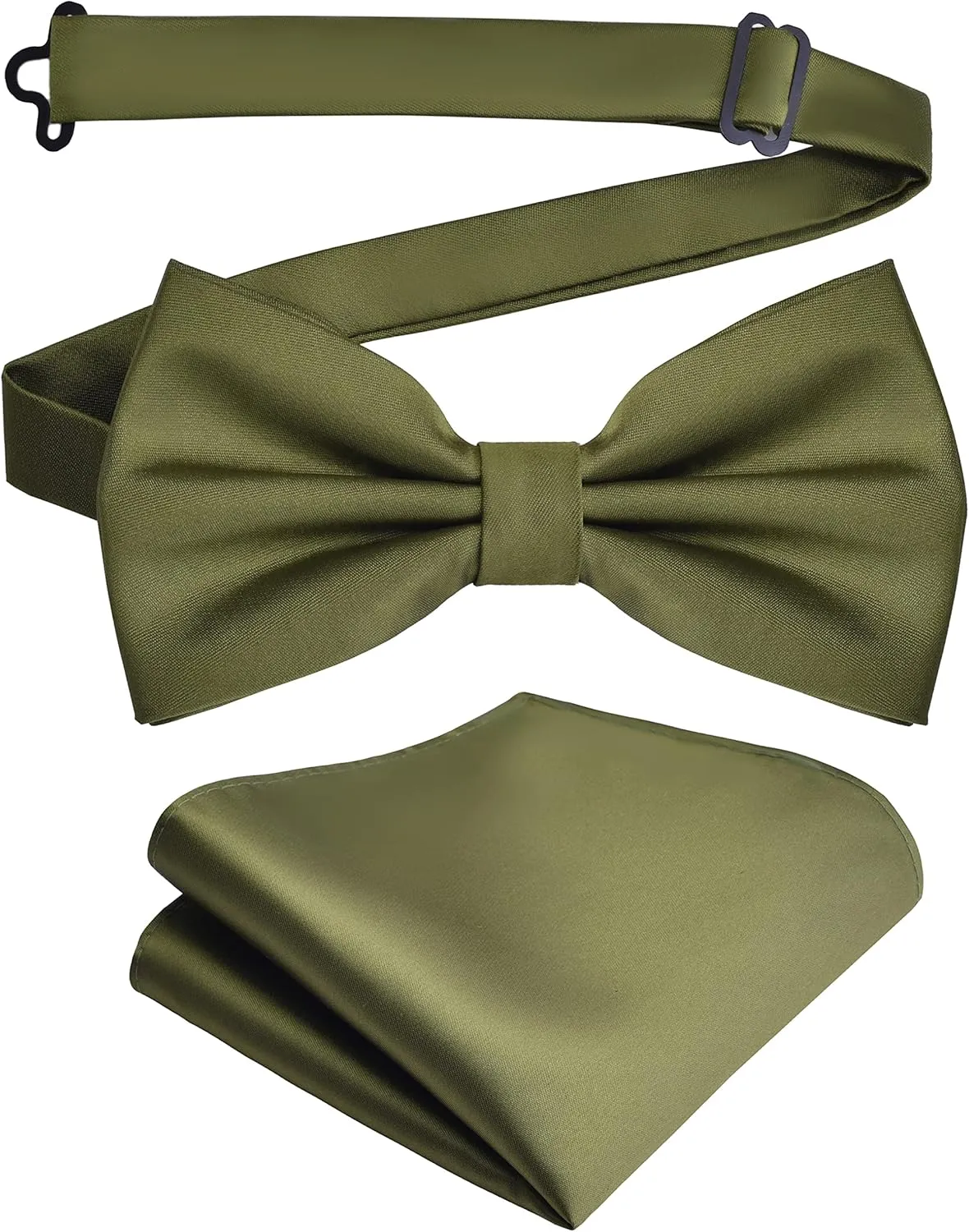Branduce Mens Solid Color Double Fold Pre-tied Bow Tie and Pocket Square Set