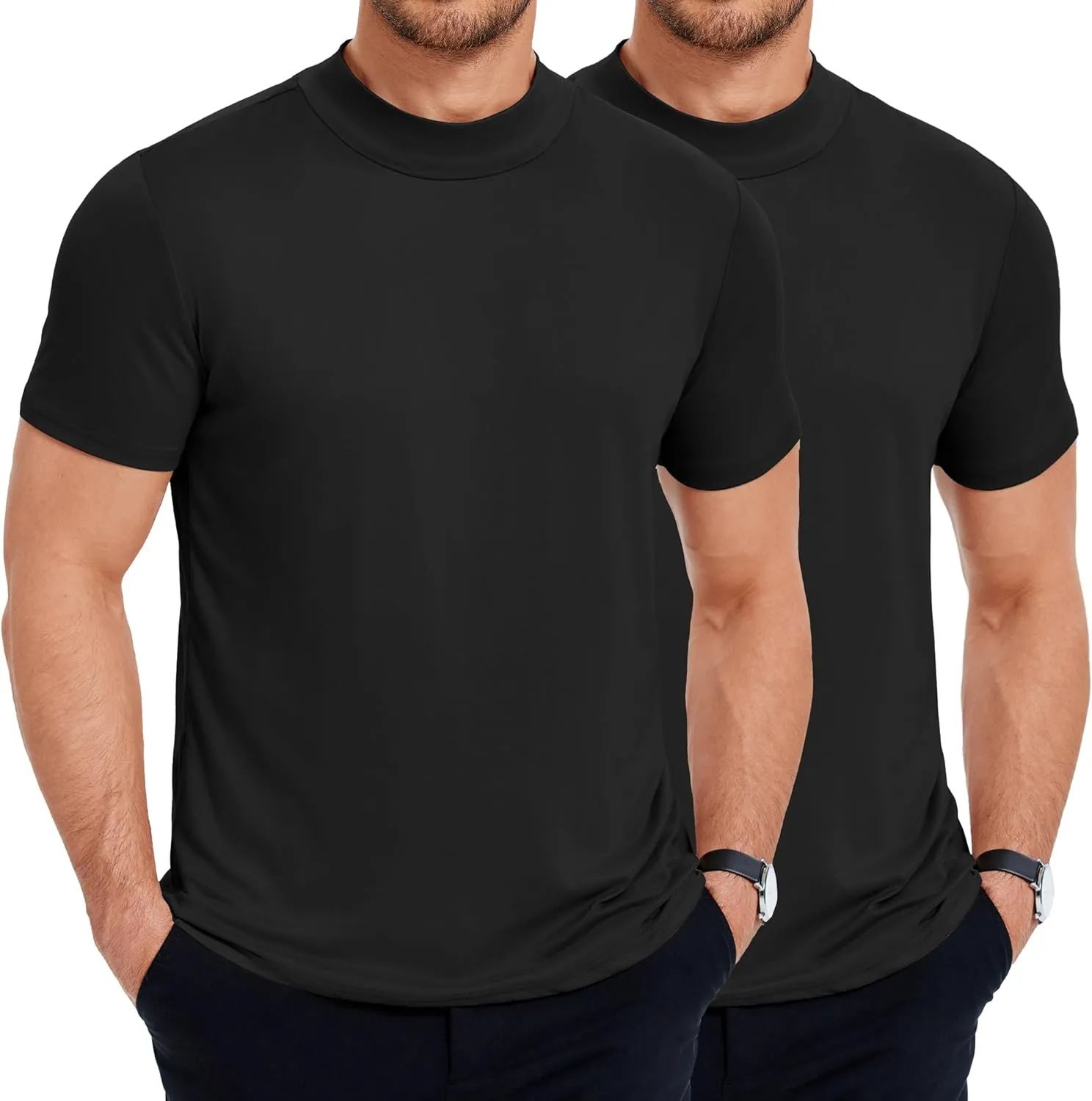 COOFANDY Men's Mock Turtleneck T Shirt Short Sleeve Slim Fit Basic Casual Undershirt Solid Color Pullover Tee