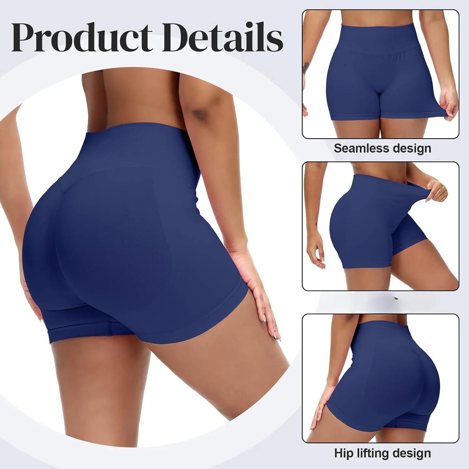 Coume 3 Pack Women Workout Impact Shorts 4.5" Scrunch Butt Lifting High Waisted Seamless Biker Athletic Gym Yoga Shorts
