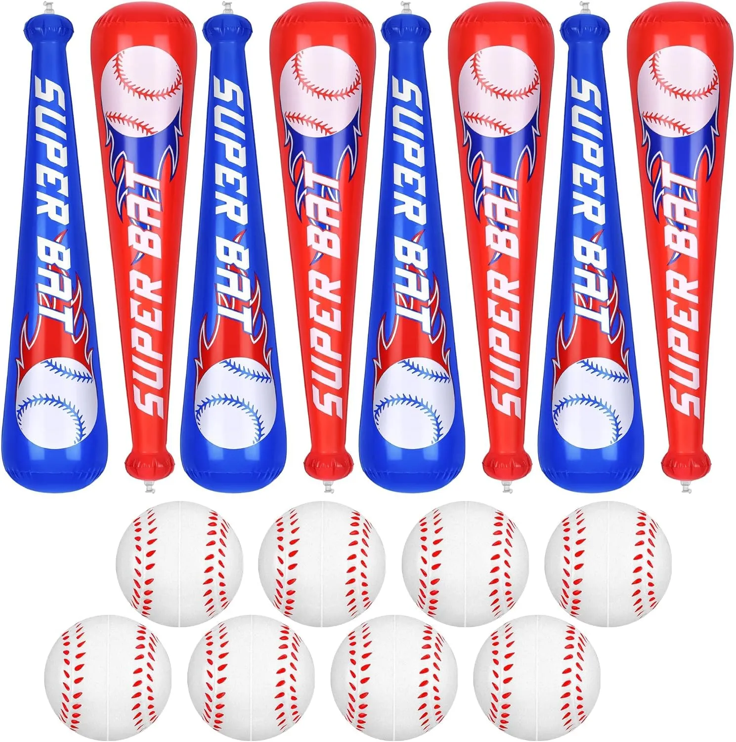 Durony 8 Sets Inflatable Bats and Mini Foam Baseball Sports Stress Balls - Party Favors for Baseball Party Supplies