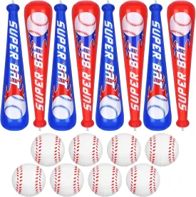 Durony 8 Sets Inflatable Bats and Mini Foam Baseball Sports Stress Balls - Party Favors for Baseball Party Supplies