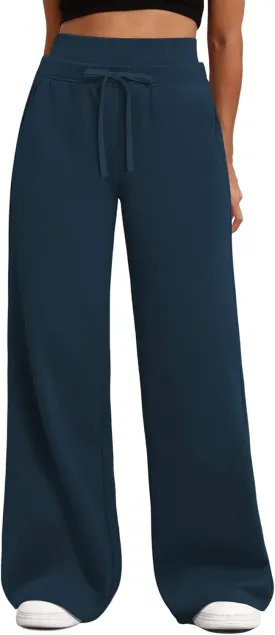 HeSaYep Women's Wide Leg Sweatpants Double Waisted Baggy Sweat Pants with Pockets