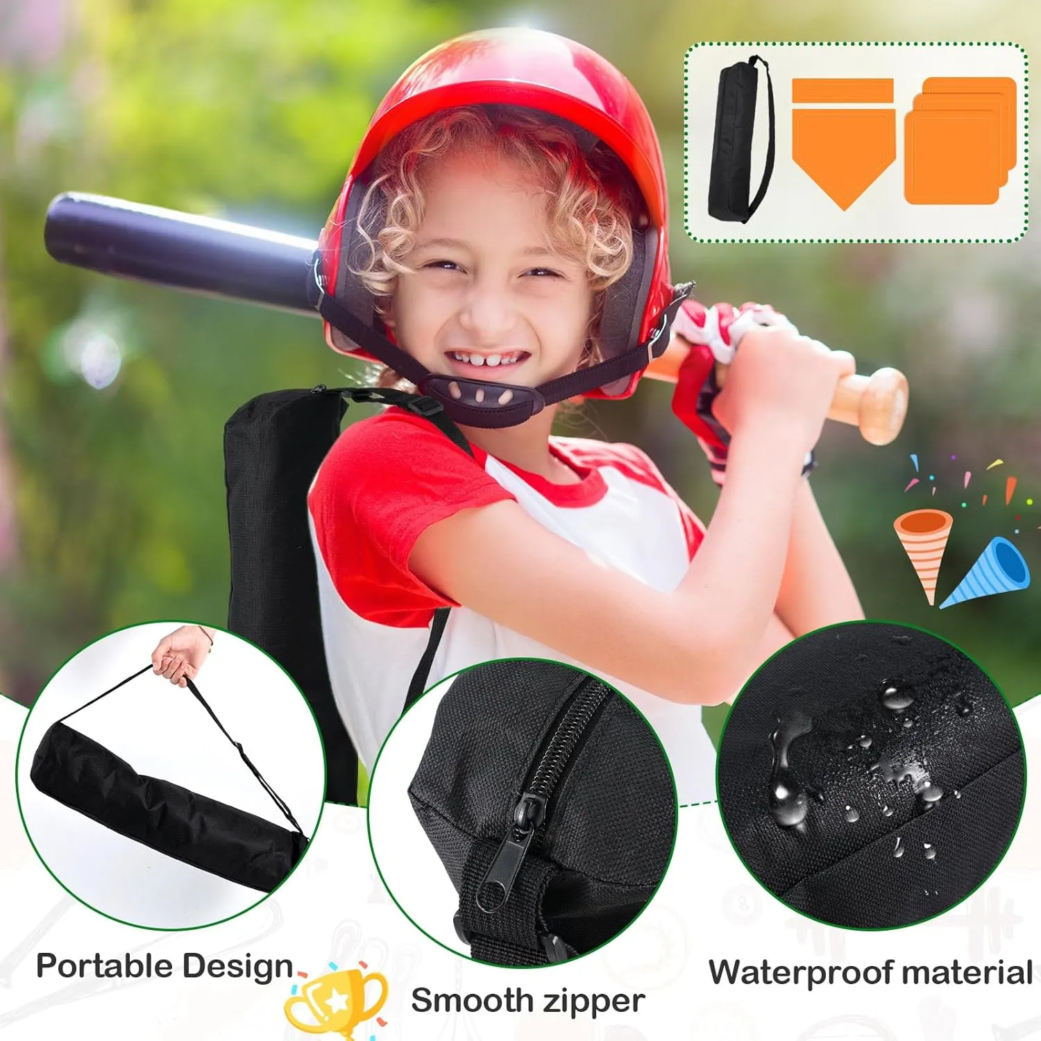Hiboom 5 Pcs Baseball & Softball Base Set with Portable Carrying Bag 3 Throw Down Bases 1 Homeplate 1 Pitching Rubber for Kickball Softball Backyard Playground Practice Kids Adults