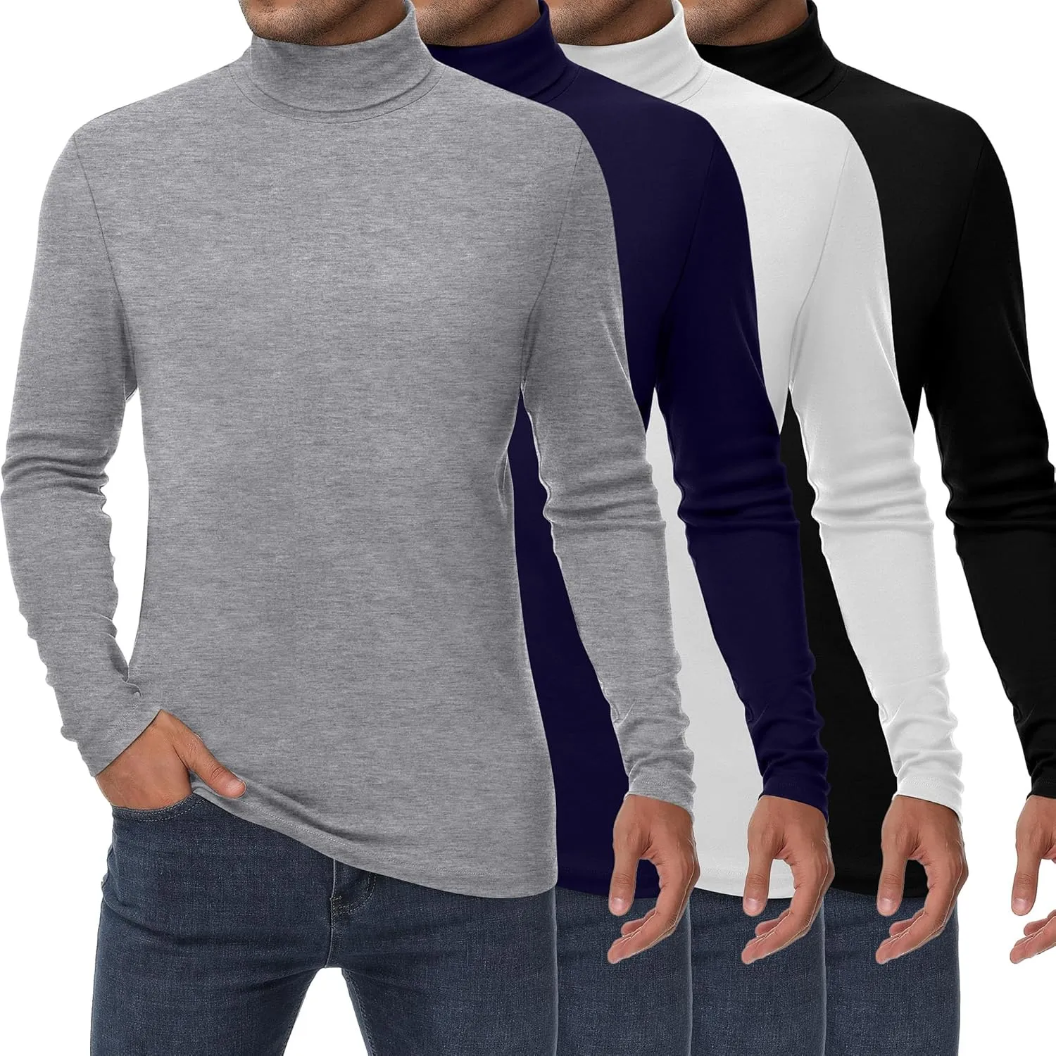 Huukeay 4 Pack Men's Turtleneck Shirts, Long Sleeve Casual Pullover Lightweight Slim Fit Knitted Sweaters Basic Soft Tops