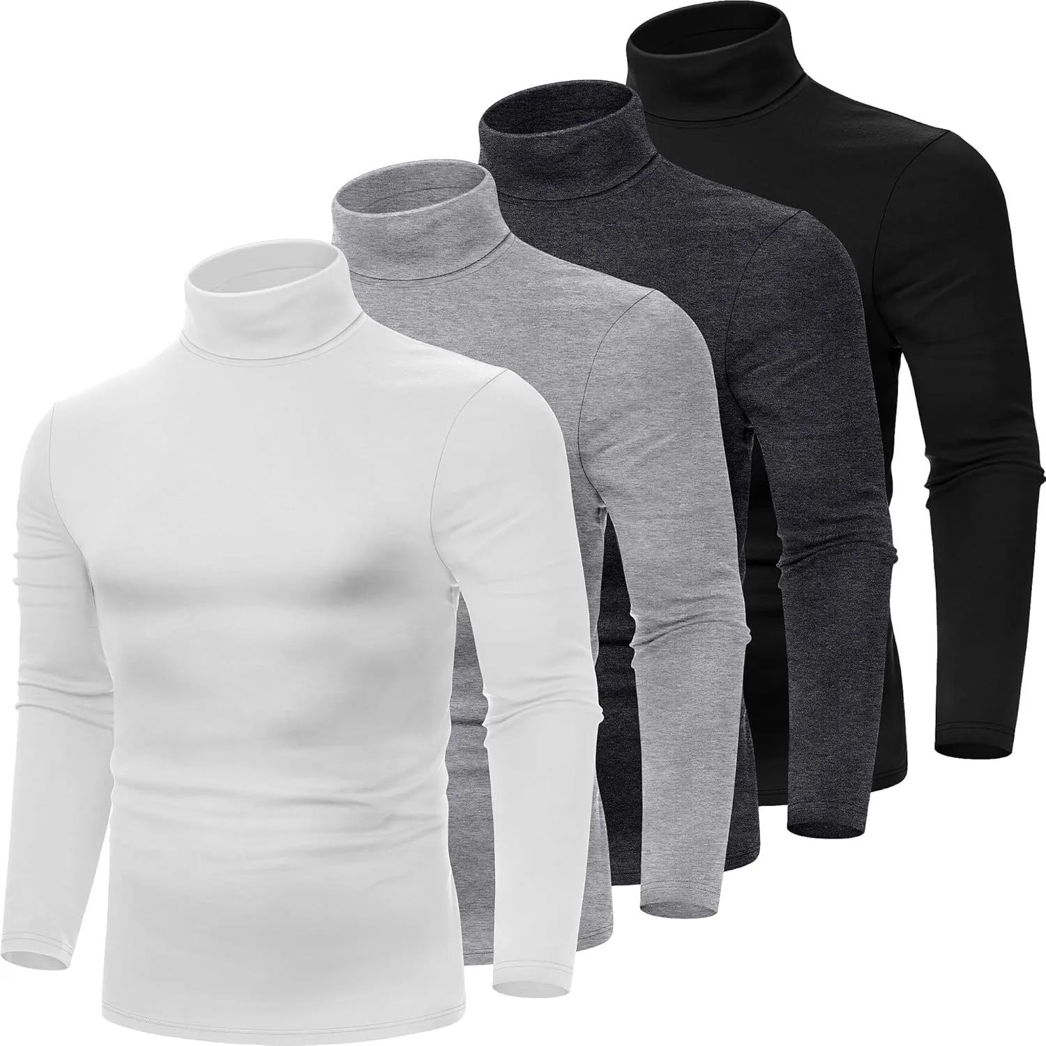 Huukeay 4 Pack Men's Turtleneck Shirts, Long Sleeve Casual Pullover Lightweight Slim Fit Knitted Sweaters Basic Soft Tops