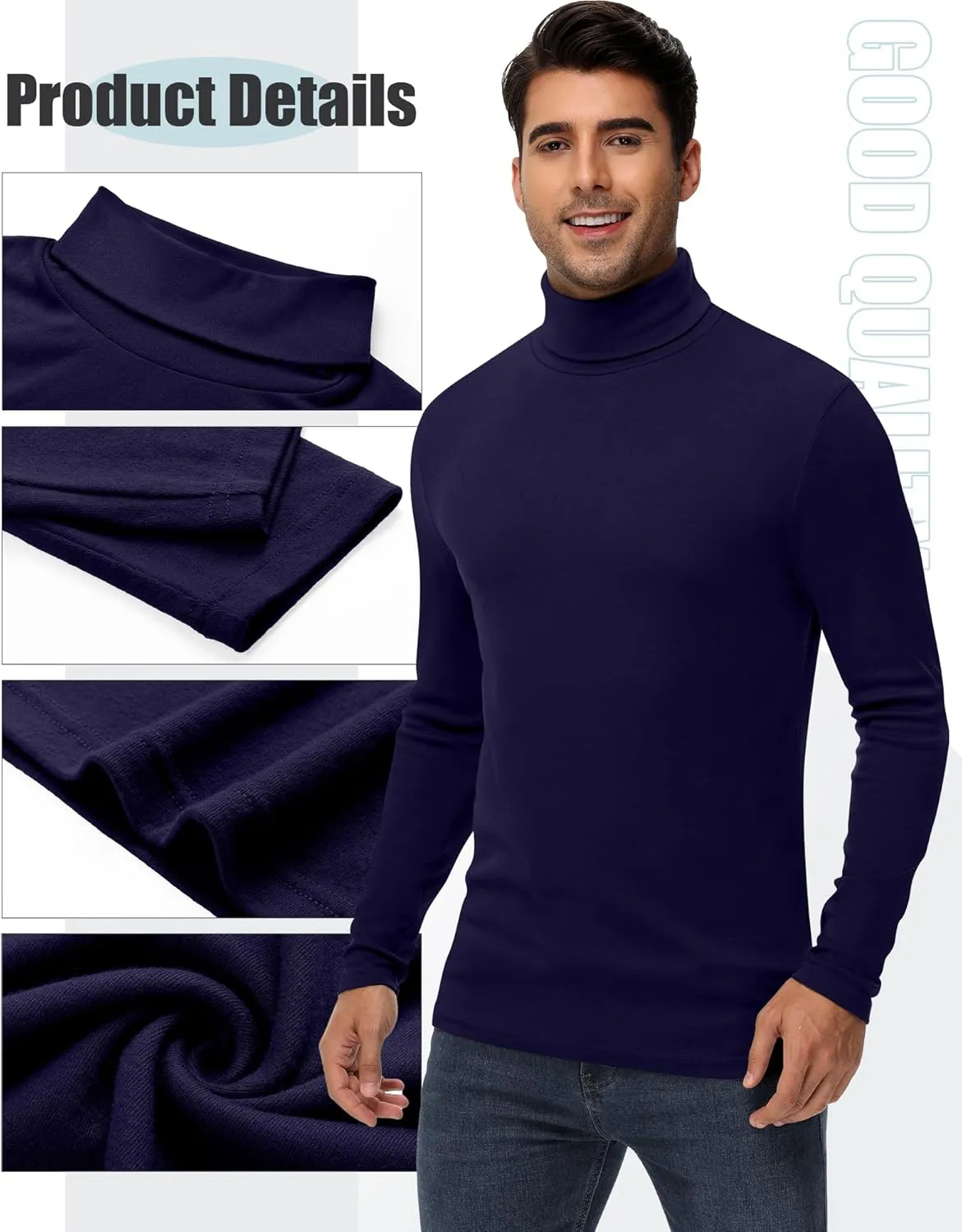 Huukeay 4 Pack Men's Turtleneck Shirts, Long Sleeve Casual Pullover Lightweight Slim Fit Knitted Sweaters Basic Soft Tops