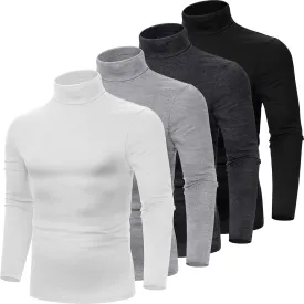 Huukeay 4 Pack Men's Turtleneck Shirts, Long Sleeve Casual Pullover Lightweight Slim Fit Knitted Sweaters Basic Soft Tops