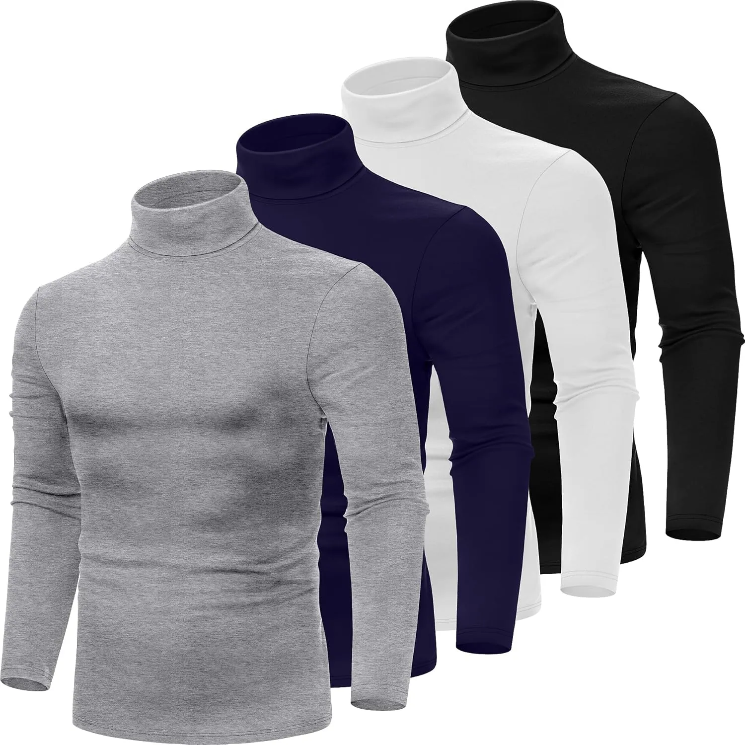 Huukeay 4 Pack Men's Turtleneck Shirts, Long Sleeve Casual Pullover Lightweight Slim Fit Knitted Sweaters Basic Soft Tops