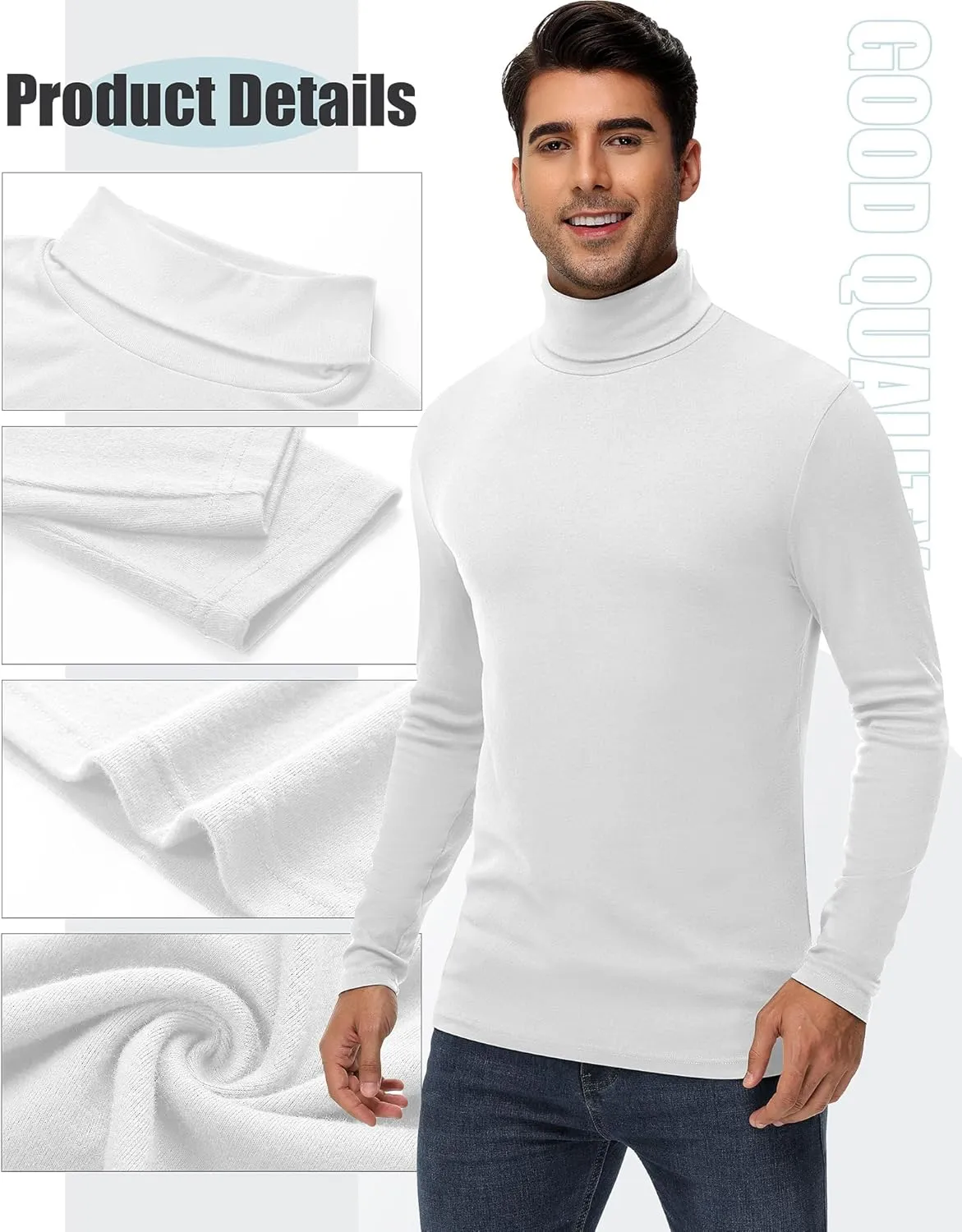 Huukeay 4 Pack Men's Turtleneck Shirts, Long Sleeve Casual Pullover Lightweight Slim Fit Knitted Sweaters Basic Soft Tops