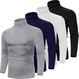 Huukeay 4 Pack Men's Turtleneck Shirts, Long Sleeve Casual Pullover Lightweight Slim Fit Knitted Sweaters Basic Soft Tops