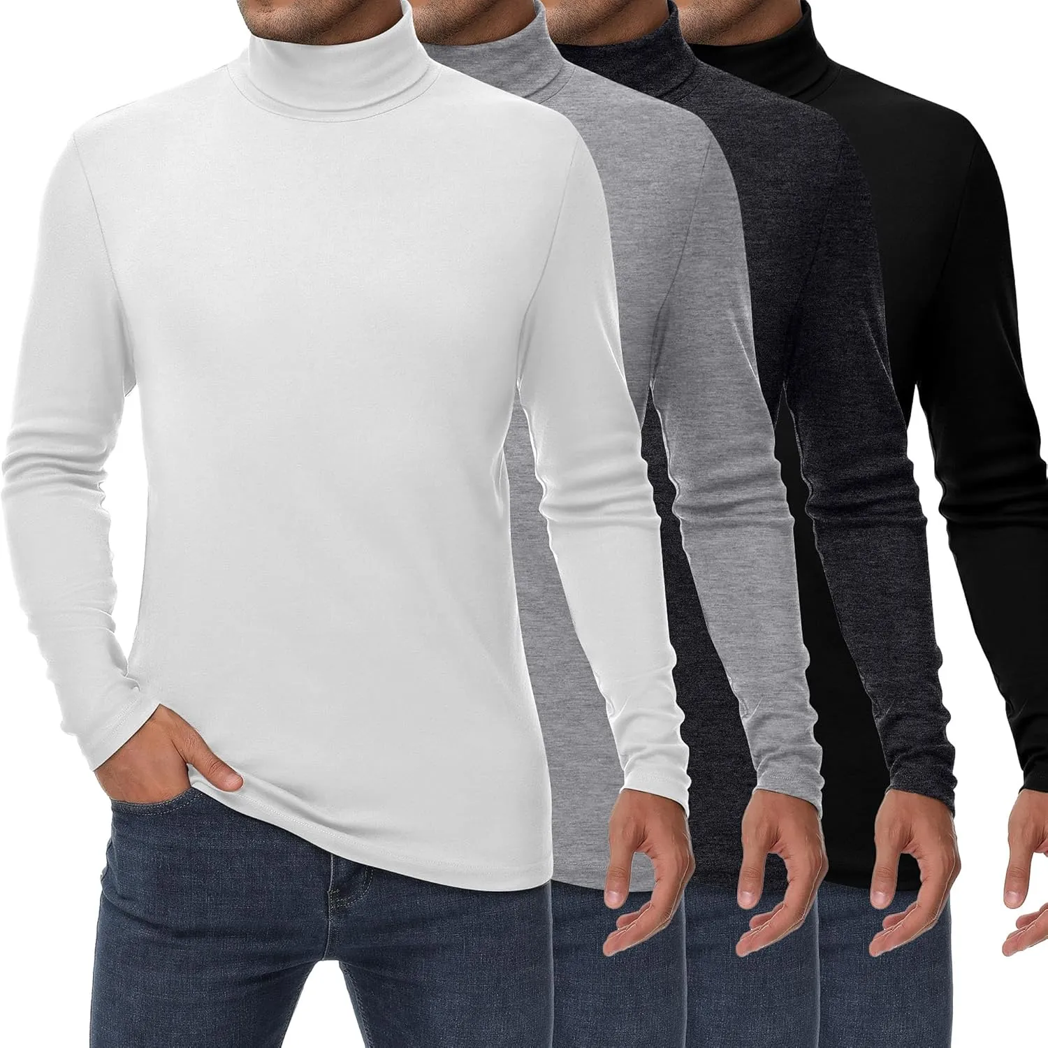 Huukeay 4 Pack Men's Turtleneck Shirts, Long Sleeve Casual Pullover Lightweight Slim Fit Knitted Sweaters Basic Soft Tops