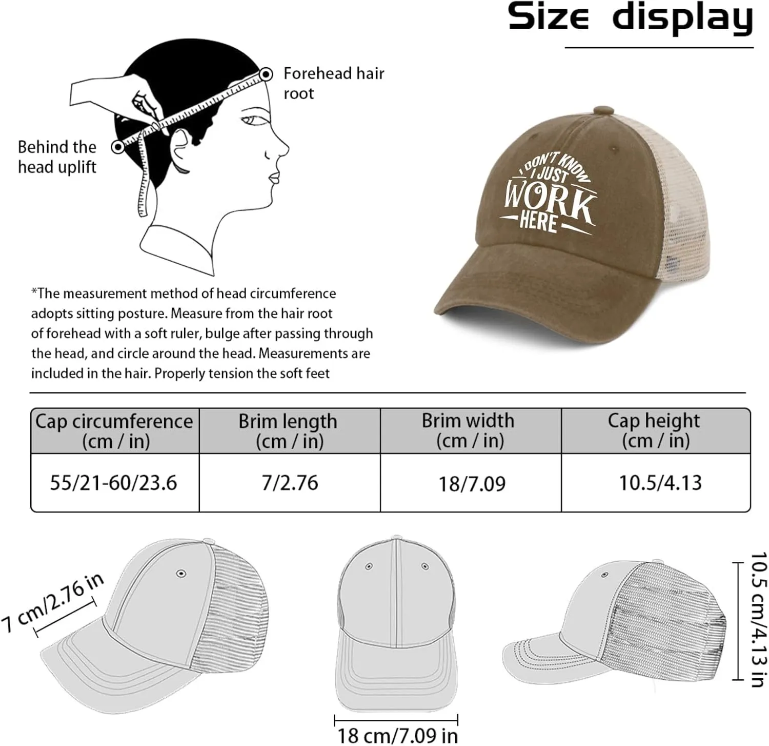 I Don't Know I Just Work Here Cap Party Hat AllBlack Hiking Hat Women Gifts for Her Outdoor Caps