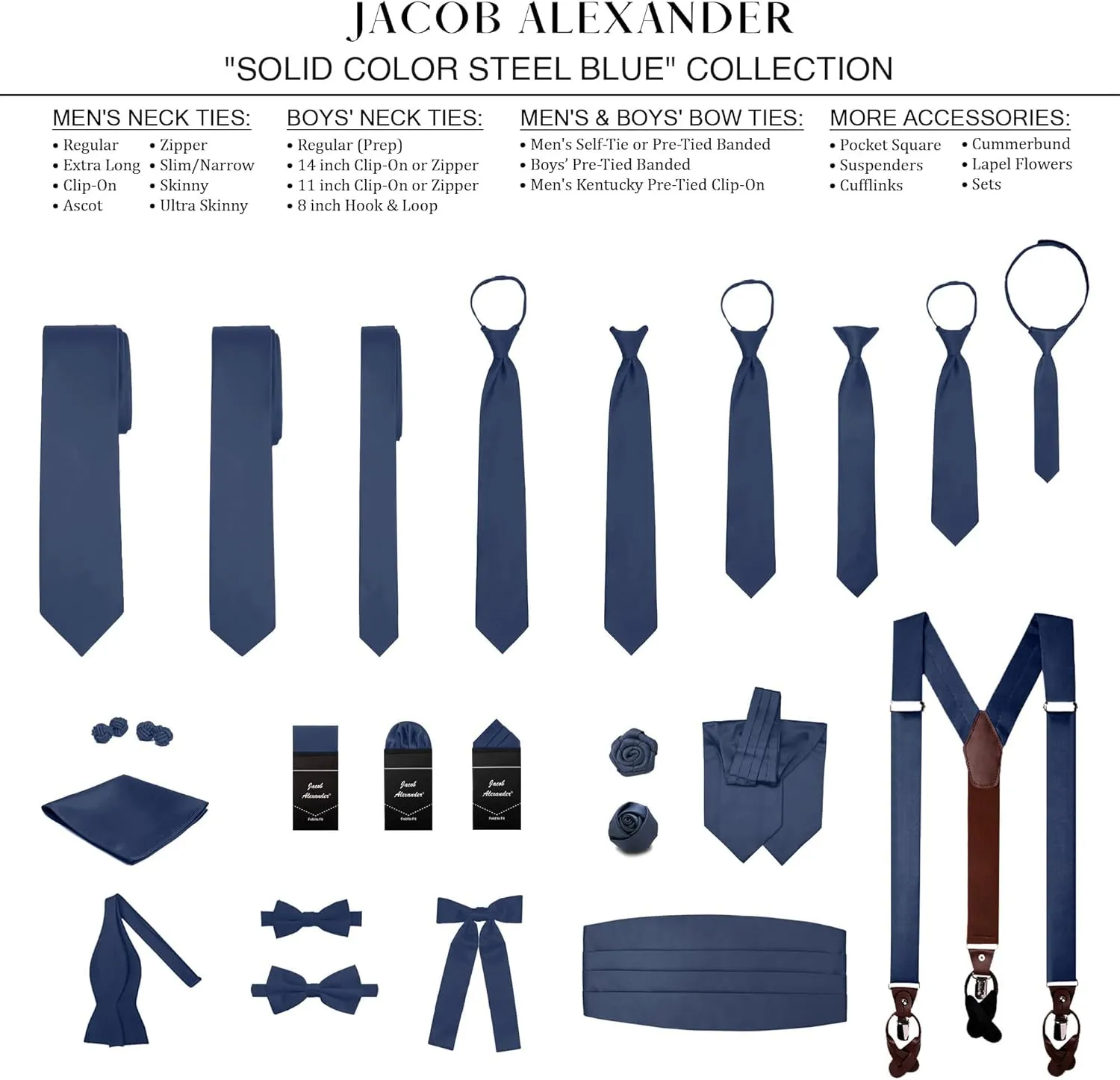 Jacob Alexander Men's Pretied Banded Adjustable Solid Color Bowtie