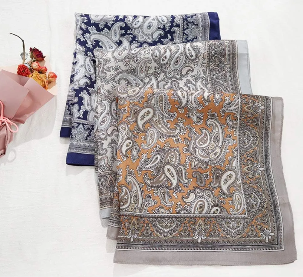JERLA Women's Men's Small Square satin 100% Real Mulberry Silk Scarfs paisley Hair head face scarf 21" x 21"