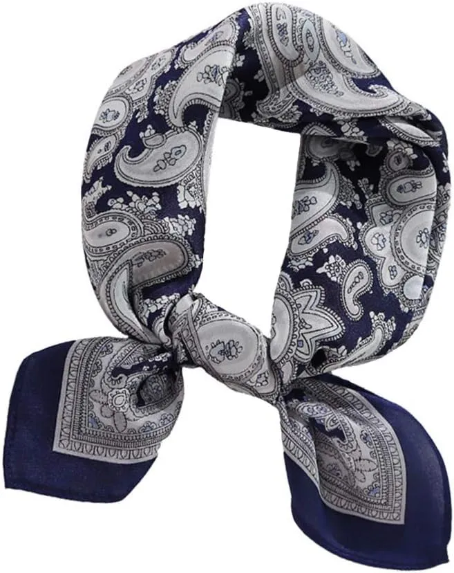 JERLA Women's Men's Small Square satin 100% Real Mulberry Silk Scarfs paisley Hair head face scarf 21" x 21"