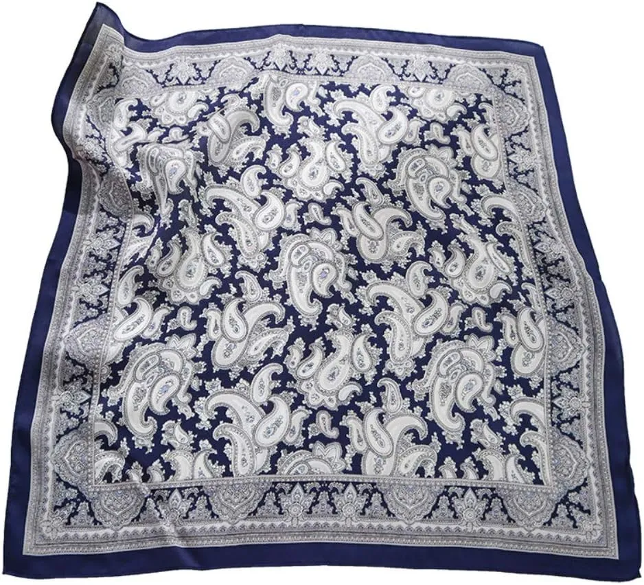 JERLA Women's Men's Small Square satin 100% Real Mulberry Silk Scarfs paisley Hair head face scarf 21" x 21"