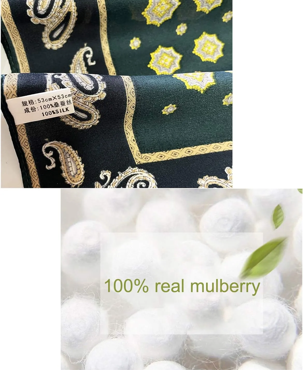 JERLA Women's Men's Small Square satin 100% Real Mulberry Silk Scarfs paisley Hair head face scarf 21" x 21"