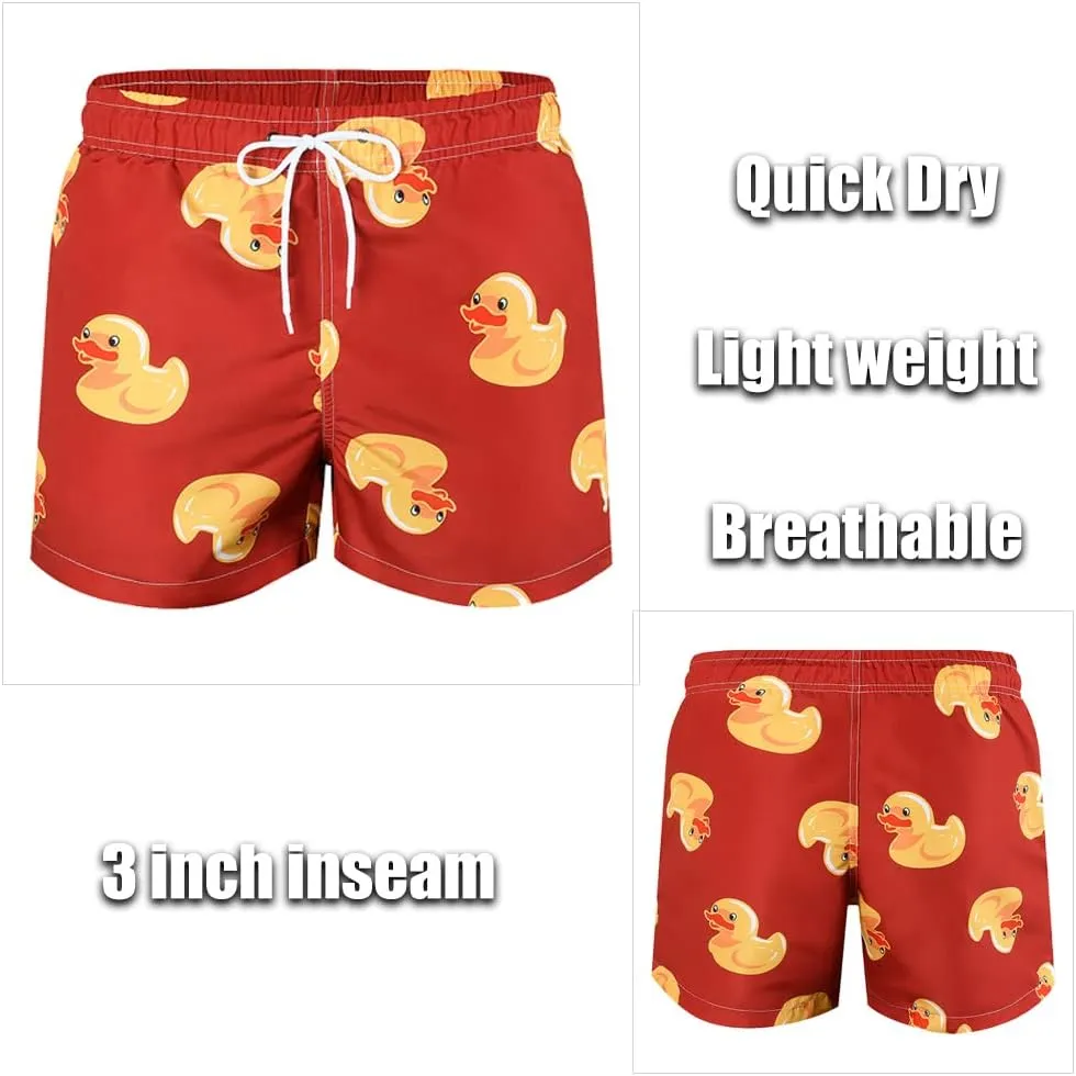 Men's Duck Swim Trunks Bathing Suits Swimming Shorts with Mesh Liner