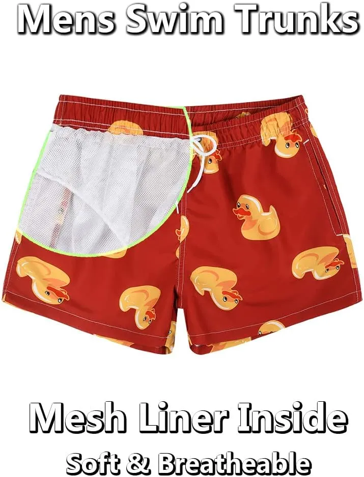 Men's Duck Swim Trunks Bathing Suits Swimming Shorts with Mesh Liner