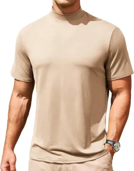 Men's Mock Turtleneck Short Sleeve Soft Lightweight Casual Basic T-Shirts Solid Pullover Tops