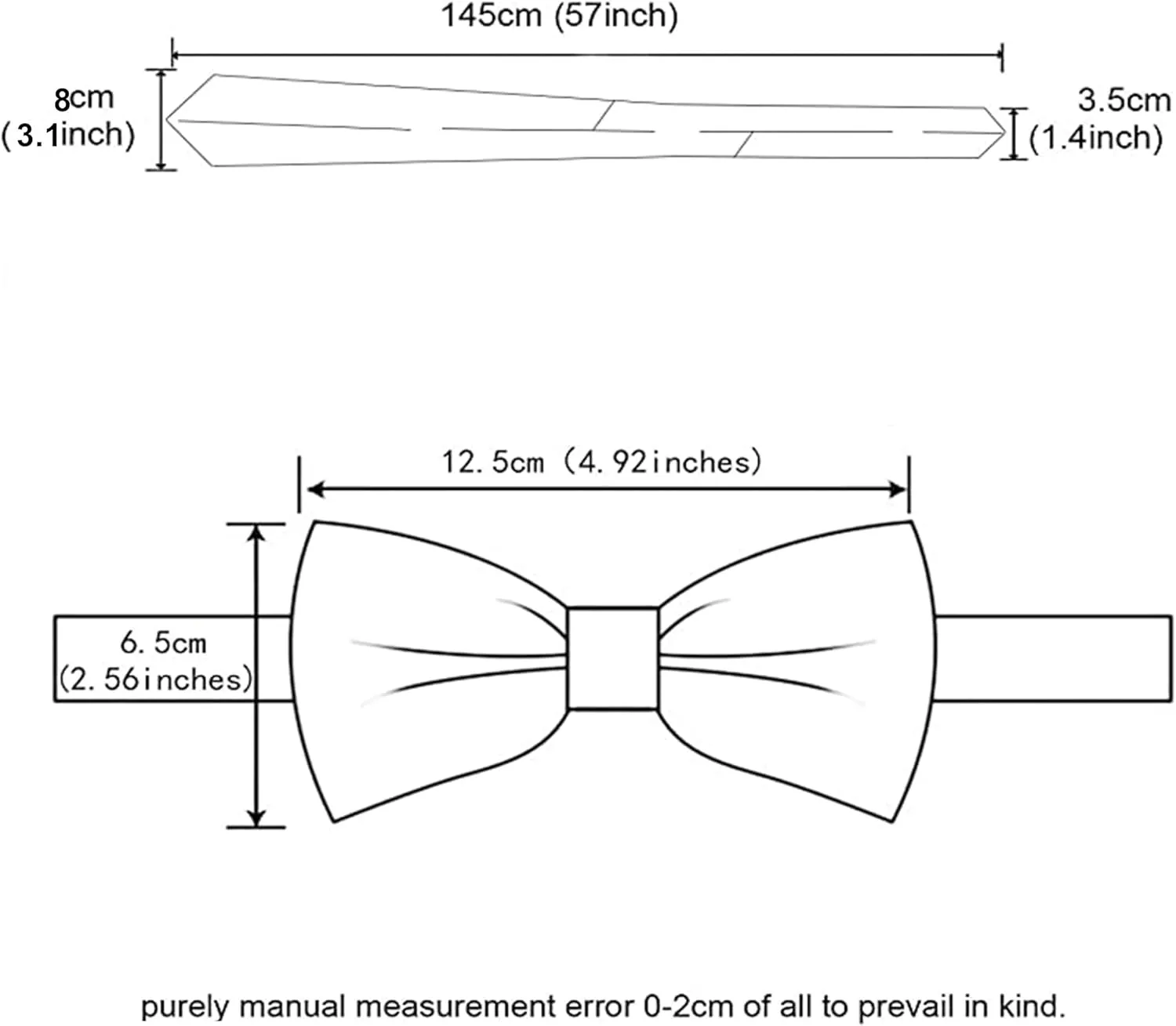 Mens Tie Set - Plain Satin Formal Necktie and Bow Tie with Pocket Square, Cufflinks in Gift Box
