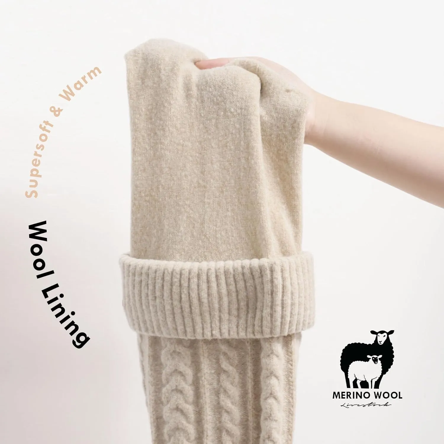 Merino Wool Beanie for Women Winter Hats Slouchy Knit Wool Lined Warm Ladies Soft Long Cuffed Caps Running Ski
