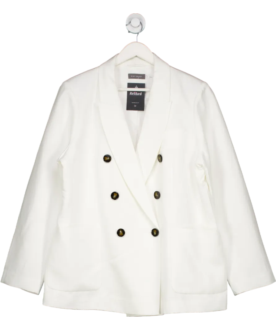 Mint Velvet White Linen Blend Double Breasted Blazer UK 18