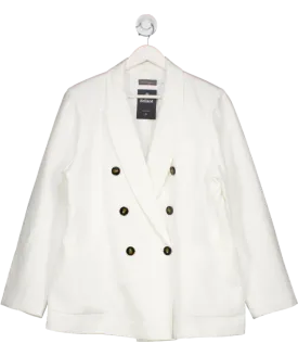 Mint Velvet White Linen Blend Double Breasted Blazer UK 18