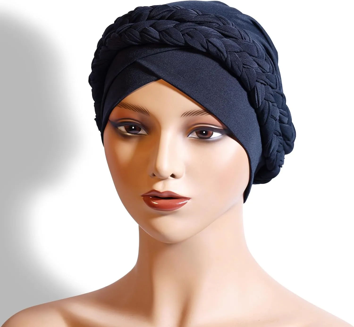 Muslim Turban Pre-Tied Twisted Braid Hair Cover Wrap Hat African Beanie Headwraps for Women