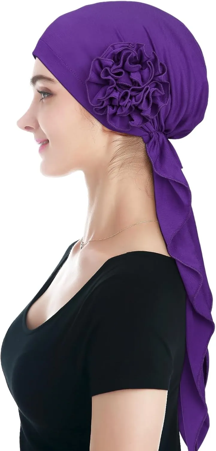 Pretied Head Scarves for Women Featuring Long Tail Finish Made of Stretchy Viscose