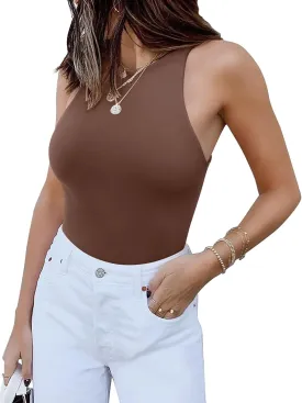 REORIA Butsmooth Womens Basic Sexy Sleeveless Racer Back Halter Neck Bodysuit Tank Tops