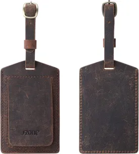 S-ZONE Leather Luggage Baggage Tags ID Label for Suitcases Backpack 2 Pieces Set