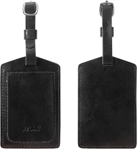 S-ZONE Leather Luggage Baggage Tags ID Label for Suitcases Backpack 2 Pieces Set