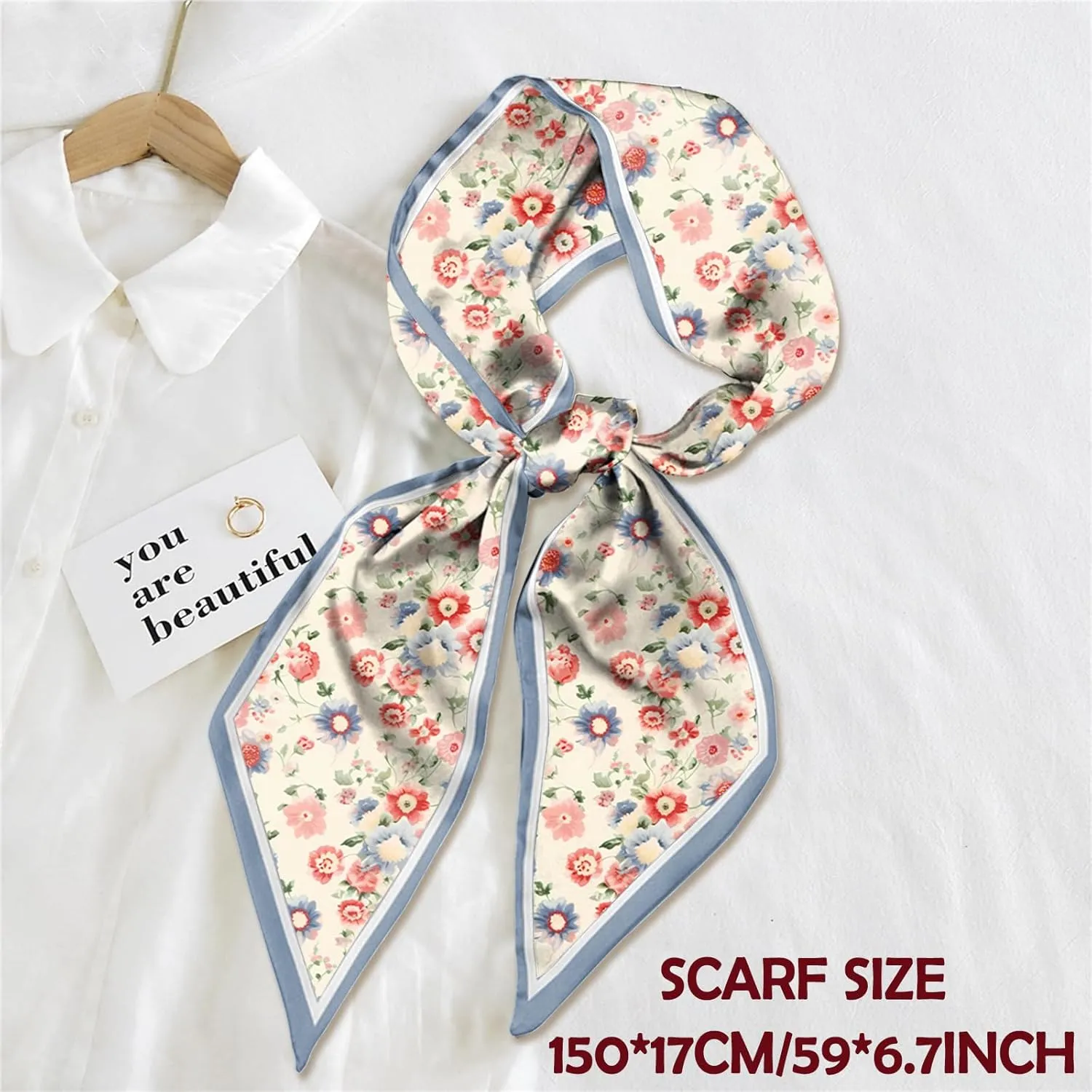 Scarf Silk Feeling Hair Head Long Neck Satin Fashion Scarfs for Bag Decoration Women Girls Cute Aesthetic 59 * 6.7