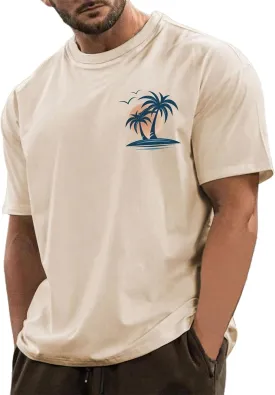 T Shirts for Man Palm Tree Printed Graphic Tees Casual Summer Beach Tops Short Sleeve Crew Neck Basic Tee Shirts