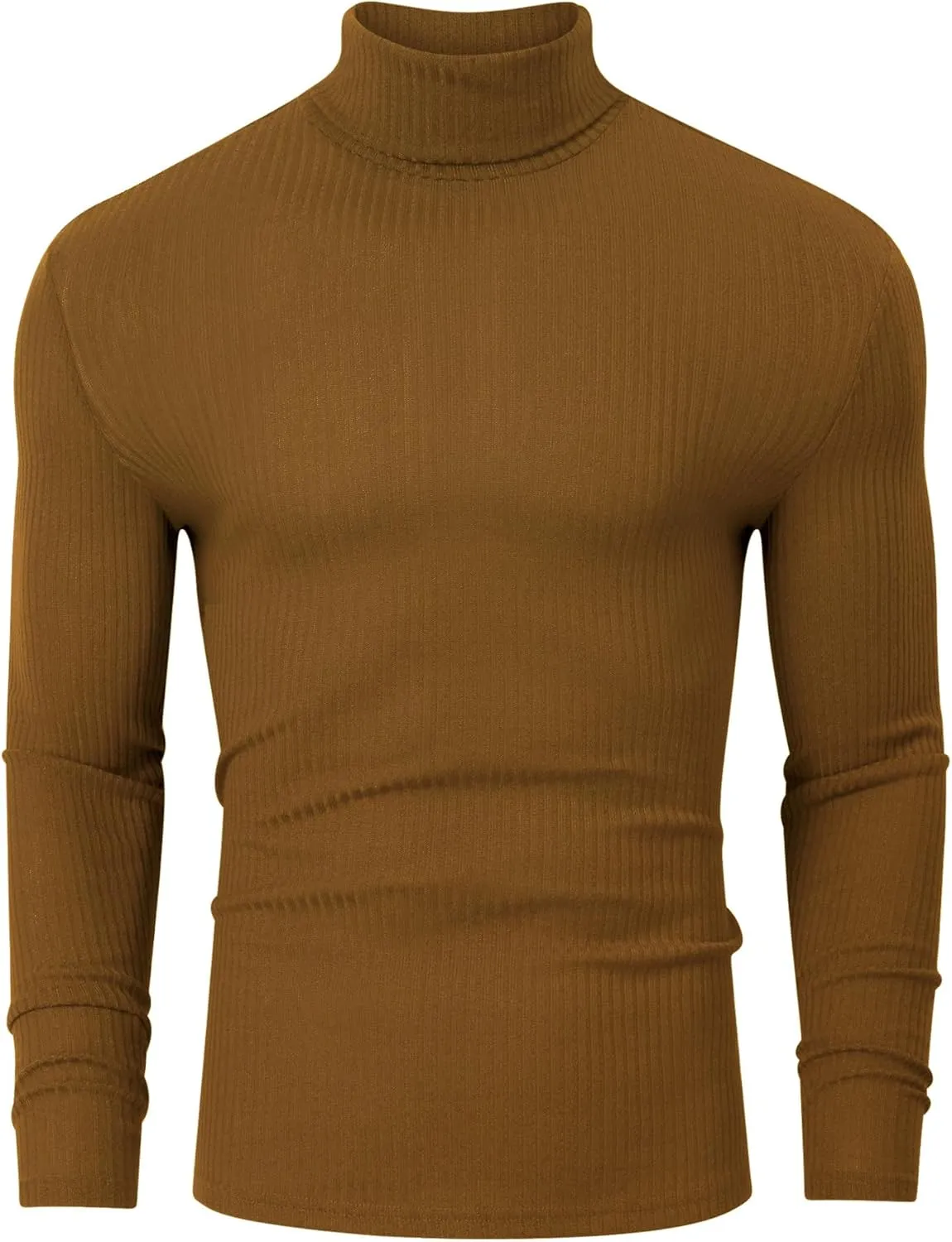 TURETRENDY Men's Stretch Muscle Tshirts Turtleneck Long Sleeve Knit Tees Casual Slim Fit Basic Shirt Tops