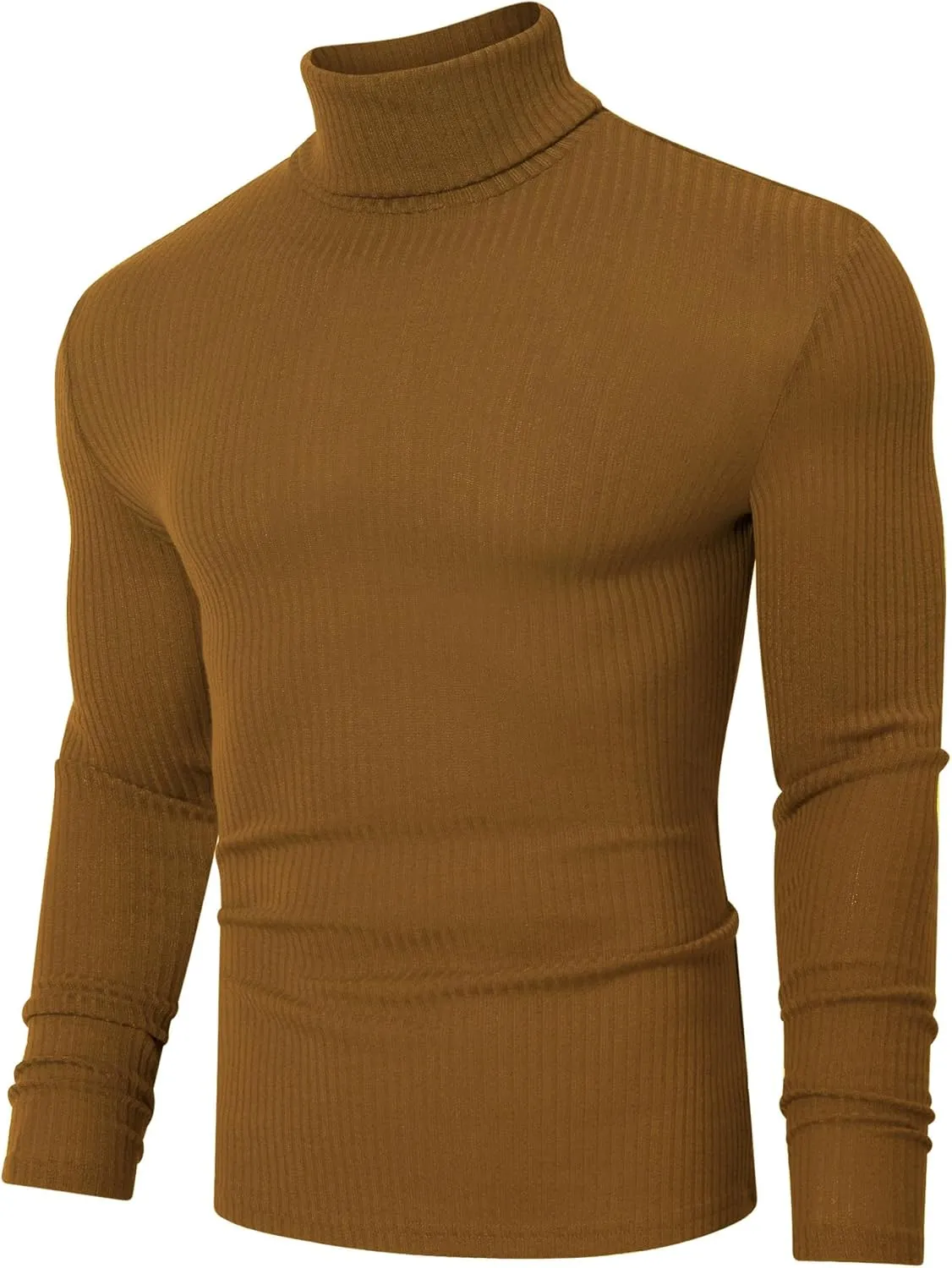 TURETRENDY Men's Stretch Muscle Tshirts Turtleneck Long Sleeve Knit Tees Casual Slim Fit Basic Shirt Tops